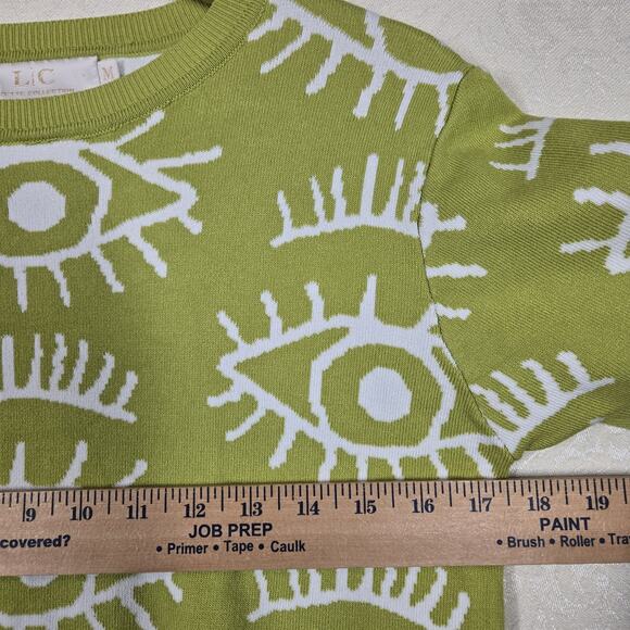 Lizette Collection EVIL EYE Cropped Sweater sz M* Green White Art To Wear READ - Picture 9 of 12